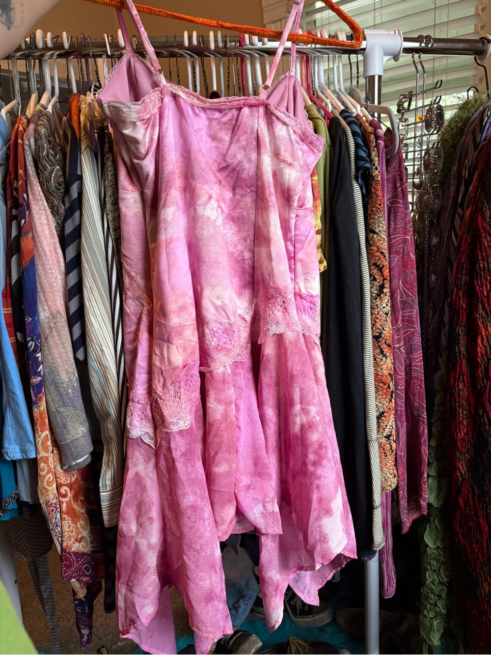 Whimsical Pink Tie Dye Dress With Lace Details